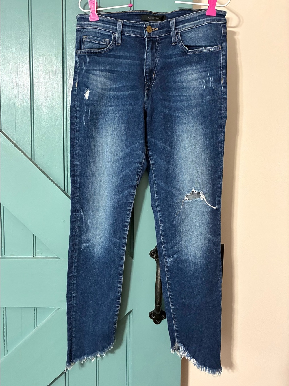 Flying Monkey Women’s Mid Rise Distressed Blue Ankle Skinny Jeans